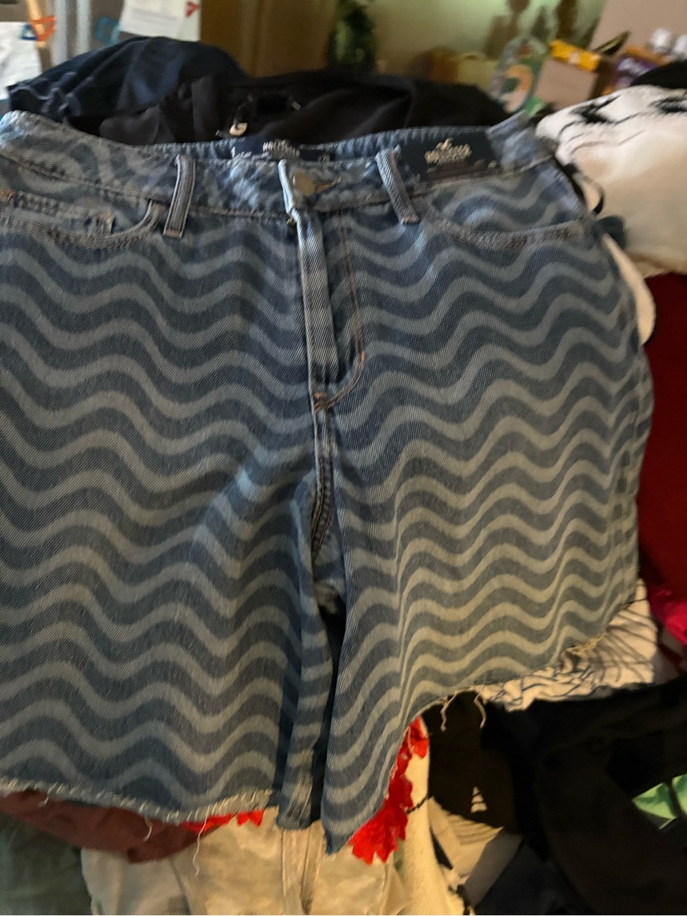 Hollister Blue Wave-Print Denim Shorts